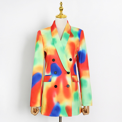 CF1297 Designer Autumn 2-Piece Set Women's Suit with Buttoned Blazer and Stylish Tie-Dye Plus Size Regular Sleeve Length