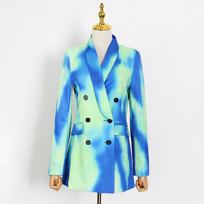 CF1297 Designer Autumn 2-Piece Set Women's Suit with Buttoned Blazer and Stylish Tie-Dye Plus Size Regular Sleeve Length