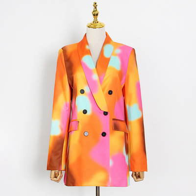 CF1297 Designer Autumn 2-Piece Set Women's Suit with Buttoned Blazer and Stylish Tie-Dye Plus Size Regular Sleeve Length