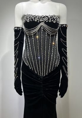 ED2467 Luxury Crystal Long Sleeve Tight Club Chain Dress for Women Worldwide Express Shipping