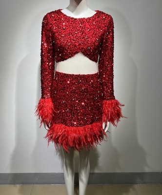 ED2466 Luxury Sequin and Feather Party Dress Equin Women's Crystal Dress Elegant Party Evening Dress for Regular Sleeves