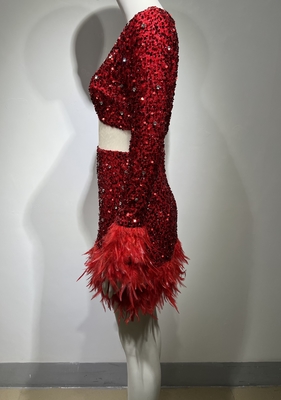 ED2466 Luxury Sequin and Feather Party Dress Equin Women's Crystal Dress Elegant Party Evening Dress for Regular Sleeves