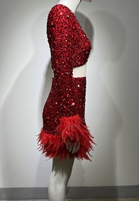 ED2466 Luxury Sequin and Feather Party Dress Equin Women's Crystal Dress Elegant Party Evening Dress for Regular Sleeves