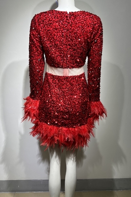 ED2466 Luxury Sequin and Feather Party Dress Equin Women's Crystal Dress Elegant Party Evening Dress for Regular Sleeves