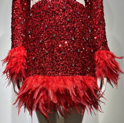 ED2466 Luxury Sequin and Feather Party Dress Equin Women's Crystal Dress Elegant Party Evening Dress for Regular Sleeves