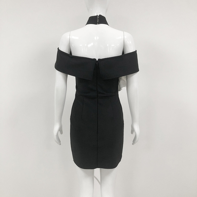 Water Crystal Decorated Off-Shoulder Floral Black Sexy Evening Dress for Women at Nightclub SB3021