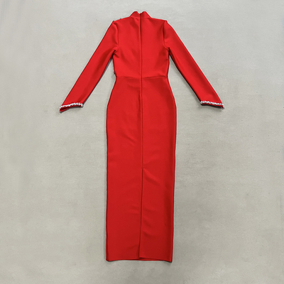 LS2477 Women's Sexy Long Sleeve Maxi Dress with Crystal Decoration Party Long Slim Bandage Dress Manufactured in Guangdong