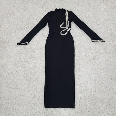 LS2477 Women's Sexy Long Sleeve Maxi Dress with Crystal Decoration Party Long Slim Bandage Dress Manufactured in Guangdong