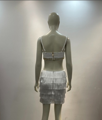 B2B Nightclub Attire Mini Dress Kimshein Women's Sexy Party Dress Crystal Fringe Sleeveless Tight-Fitting Bandage Fabric