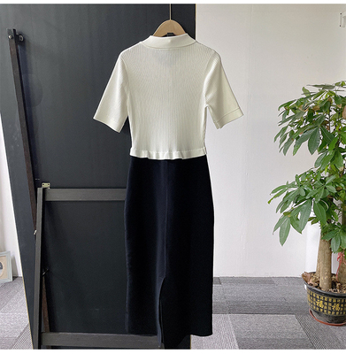 Made KD2313 Knitted Dress Spring and Autumn Elegant Women's Long Sleeve Maxi Dress with Sailor Collar