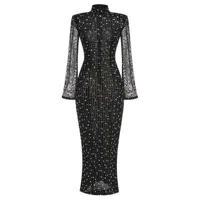 LS2524 Women's High Fashion Sheer Mesh Long Evening Dress Customizable Logo Placement for Adult Women's Special Occasions
