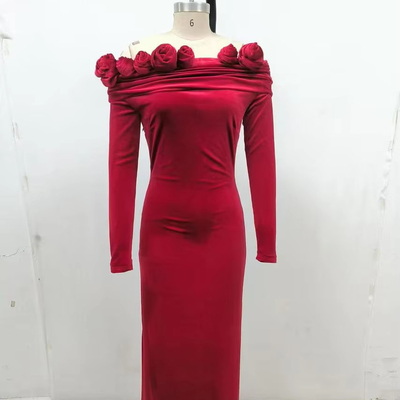 LS2525 7-Day Fast Sampling Spring Velvet Off-Shoulder Dress Elegant Swan Velvet Dress Evening Gown for Women