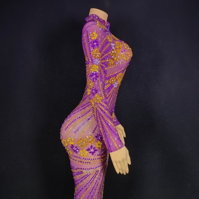 AD2277 Kimshein High Neck Long Sleeve Evening Dress with Mesh and Beaded Cocktail Skirt Polyester/Spandex/Nylon