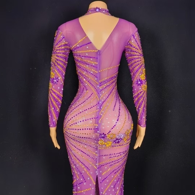 AD2277 Kimshein High Neck Long Sleeve Evening Dress with Mesh and Beaded Cocktail Skirt Polyester/Spandex/Nylon