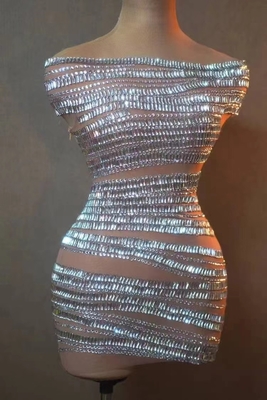 Kimshein AD2051 A Glistening Off-Shoulder Sheer Mesh Mini Dress with Crystals A Mesmerizing and Sophisticated Choice