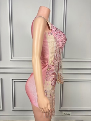 AD2318 Handmade Crystal Beaded Fringe Cocktail Dress for Women's Birthday Party with Sleeveless Design and Pearl Beading