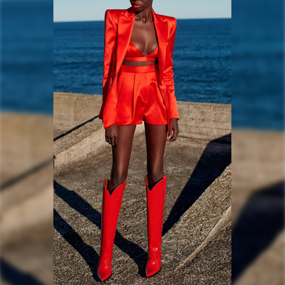 Guangdong Streetwear Women's Jacket Bra and Pencil Shorts Three-Piece Set in Picture Color from Guangdong