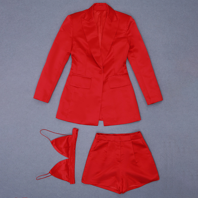 Guangdong Streetwear Women's Jacket Bra and Pencil Shorts Three-Piece Set in Picture Color from Guangdong