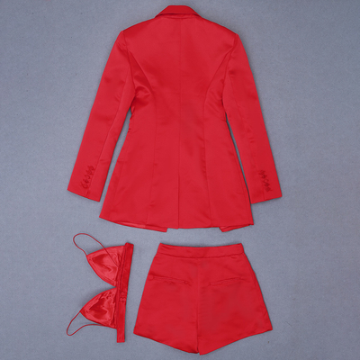 Guangdong Streetwear Women's Jacket Bra and Pencil Shorts Three-Piece Set in Picture Color from Guangdong