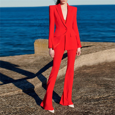 H3288 Women's Office Suit with Flared Pants Set DHL/Fedex/UPS/FedEx/EMS 3-7 Days Shipping Polyester/Cotton Material