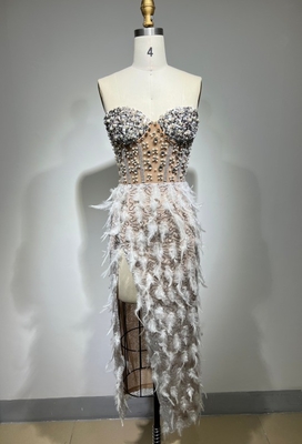 ED2474 Off-Shoulder Feather Evening Dress Eco-Friendly and Luxurious Crystal Pearl Sequins Perfect for Special Occasions