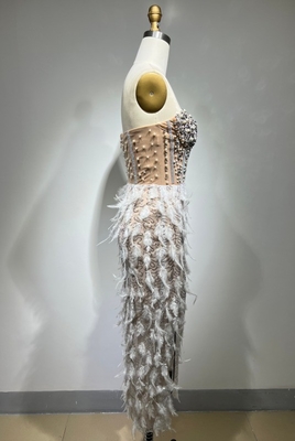 ED2474 Off-Shoulder Feather Evening Dress Eco-Friendly and Luxurious Crystal Pearl Sequins Perfect for Special Occasions