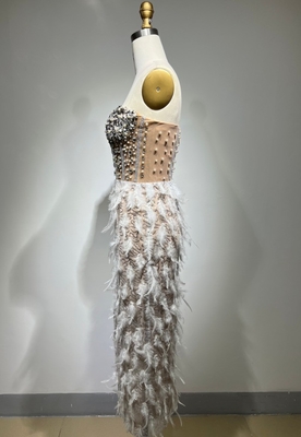 ED2474 Off-Shoulder Feather Evening Dress Eco-Friendly and Luxurious Crystal Pearl Sequins Perfect for Special Occasions