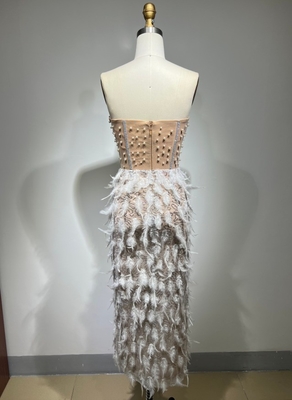 ED2474 Off-Shoulder Feather Evening Dress Eco-Friendly and Luxurious Crystal Pearl Sequins Perfect for Special Occasions