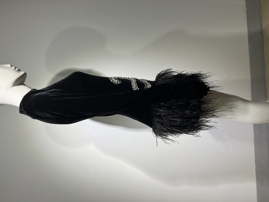 ED2406 High Neck Long Sleeve Mini Diamond Dress in Black Velvet for Formal Occasions from Guangdong Sophistication