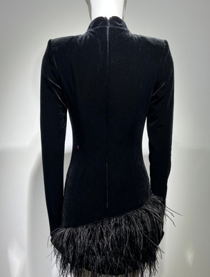 ED2406 High Neck Long Sleeve Mini Diamond Dress in Black Velvet for Formal Occasions from Guangdong Sophistication