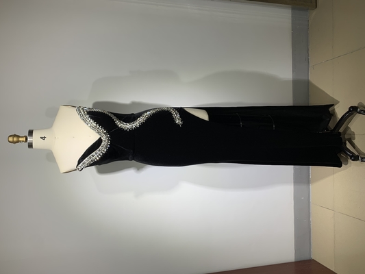 ED2402 Black Diamond Velvet Maxi Dress High Slit Puffy Skirt and Custom Logo Alternative for Sexy Evening Parties