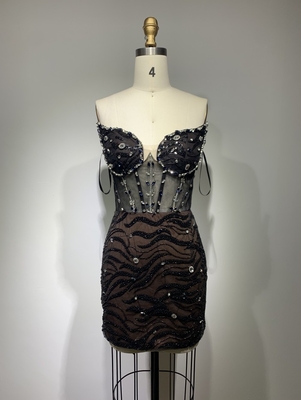 ED2397 Women's Water Diamond Mesh Crystal Fabric Thin Chiffon Evening Dress Black Custom Logo Accepted 1 Piece Minimum Order