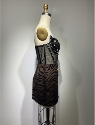 ED2397 Women's Water Diamond Mesh Crystal Fabric Thin Chiffon Evening Dress Black Custom Logo Accepted 1 Piece Minimum Order