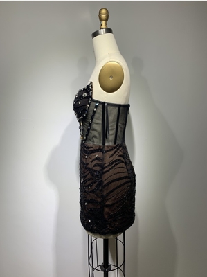 ED2397 Women's Water Diamond Mesh Crystal Fabric Thin Chiffon Evening Dress Black Custom Logo Accepted 1 Piece Minimum Order