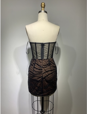 ED2397 Women's Water Diamond Mesh Crystal Fabric Thin Chiffon Evening Dress Black Custom Logo Accepted 1 Piece Minimum Order