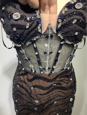 ED2397 Women's Water Diamond Mesh Crystal Fabric Thin Chiffon Evening Dress Black Custom Logo Accepted 1 Piece Minimum Order