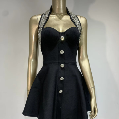 Natural Waistline SB3009 Fashionable and Elegant Black Sleeveless Mini Party Dress for Stylish Women