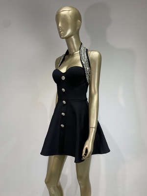 Natural Waistline SB3009 Fashionable and Elegant Black Sleeveless Mini Party Dress for Stylish Women