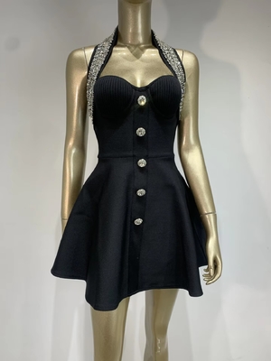 Natural Waistline SB3009 Fashionable and Elegant Black Sleeveless Mini Party Dress for Stylish Women