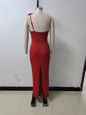 Summer Red Elastic Band Bodycon Dress with Luxurious Floral Bead Decoration and Unique Sexy Design in Spandex/Polyester