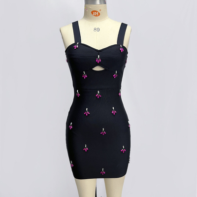 Satin Shimmer Crystal Diamond Bandage Mini Dress for Women Elegant Italian Spaghetti Strap Eco-Friendly