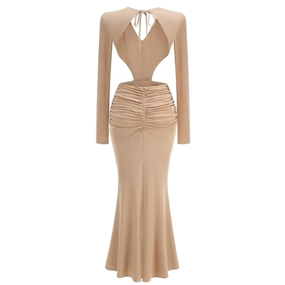 LS2527 Women's Straight Tube Dress end Sexy V-neck Backless 3D Flower Elegant Long Dress 220g Fabric Weight Woven Craft