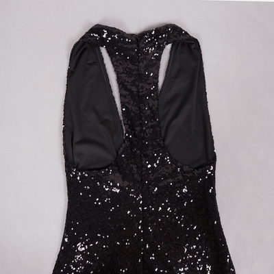 SB3247 Women's Sexy Black Sequin Dress Sleeveless Slim Mini Dress Deep V-neck Summer Straight Knife Hem Woven Knit Weave