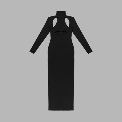 Natural Waist LS2282 Black Bandage Hollow Out Maxi Dress Long Sleeve Party Sexy Dress Luxury Women's Clothing Fashion