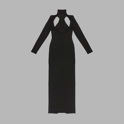 Natural Waist LS2282 Black Bandage Hollow Out Maxi Dress Long Sleeve Party Sexy Dress Luxury Women's Clothing Fashion
