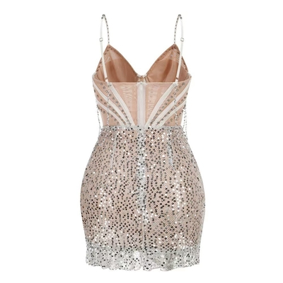 SB3241 Birthday Dress Cover 7-Day Fast Sampling Color Blocking Technique Mini Length Sexy Slip Dress with Rhinestone Chain and Sparkle