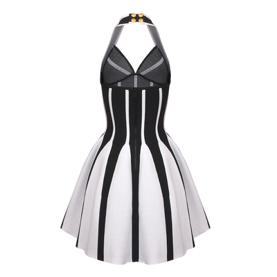 Button Decorated SB3240 Women's Backless Mini Dress Elegant Knit Fabric with Washable Feature and Button Detail