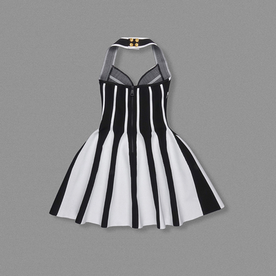 Button Decorated SB3240 Women's Backless Mini Dress Elegant Knit Fabric with Washable Feature and Button Detail
