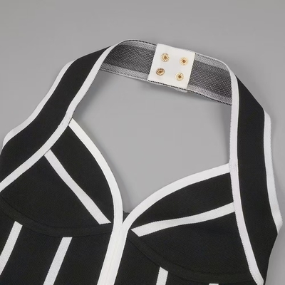 Button Decorated SB3240 Women's Backless Mini Dress Elegant Knit Fabric with Washable Feature and Button Detail