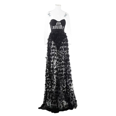 Guangdong Originated Black Lace Party Dress with No Sleeves and No Shoulder Straps Featuring Breathable Non-Woven Fabric